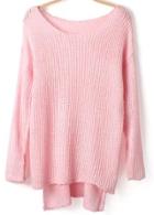 Romwe Pink Dip Hem Loose Knit Sweater