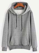Romwe Grey Pocket Drawstring Hooded Sweatshirt