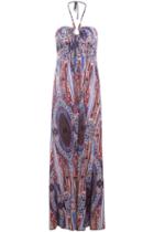 Romwe Halter Neck Vintage Print Bohemian Dress