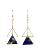 Romwe Blue Long Chain Triangle With Multicolored Natural Stone Dangle Earrings