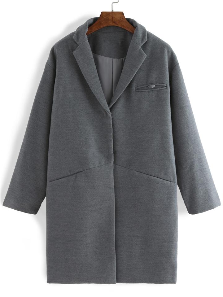 Romwe Lapel Long Sleeve Woolen Loose Coat
