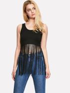 Romwe Fringe Hem Solid Tank Top