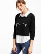 Romwe Contrast Closed Eyes Print 2 In 1 Sweatshirt