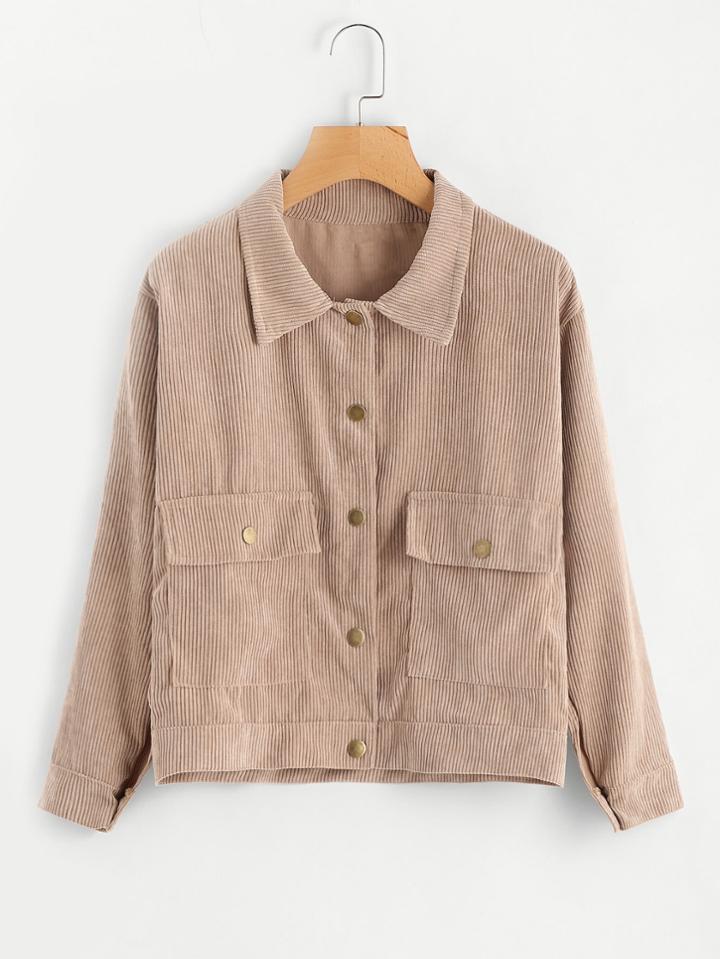 Romwe Single Breasted Dual Pocket Corduroy Jacket