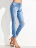 Romwe Bleach Wash Distressed Skinny Jeans