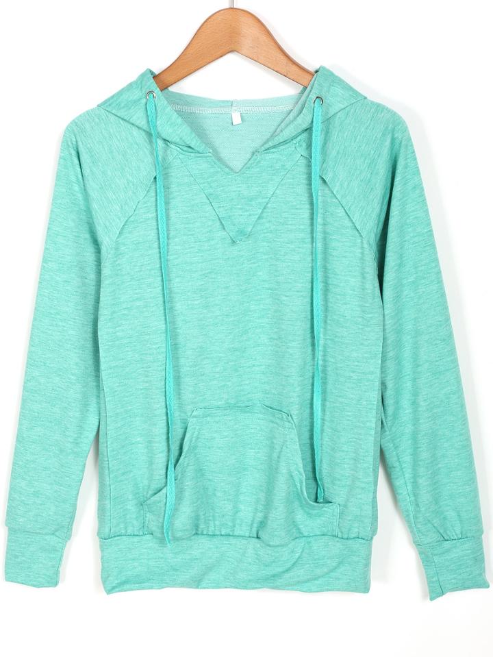 Romwe Hooded Pocket Green Sweatshirt