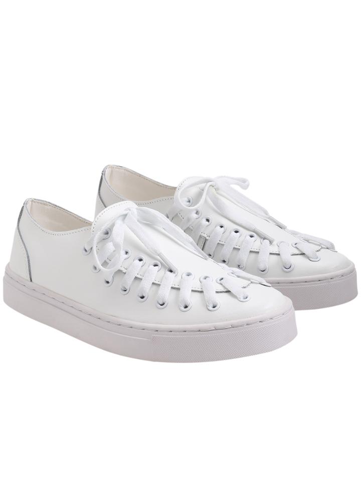 Romwe White Thick-soled Shoelace Pu Flats