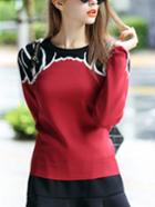Romwe Long Sleeve Wing Pattern Red Sweater