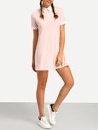 Romwe Pink Contrast Collar Shirt Dress