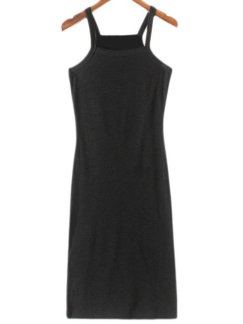 Romwe Black Split Side Knit Spaghetti Strap Dress