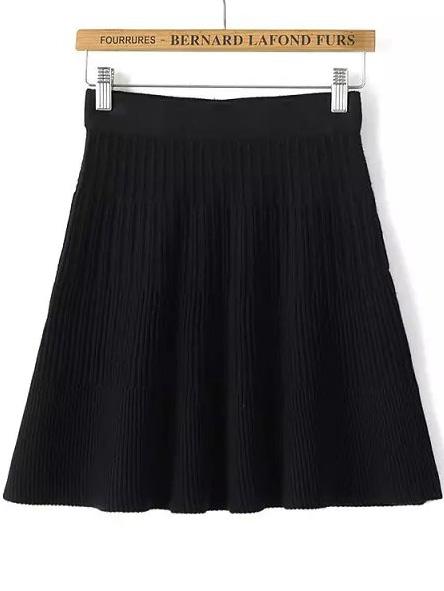 Romwe High Waist Screw Thread Knit Black Skirt