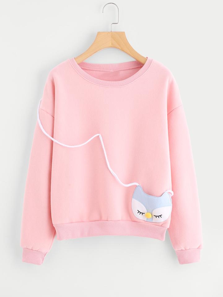 Romwe Fox Applique String Detail Sweatshirt