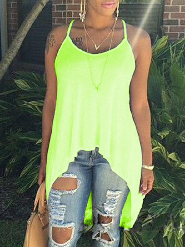 Romwe Spaghetti Strap High Low Neon Green Cami Top