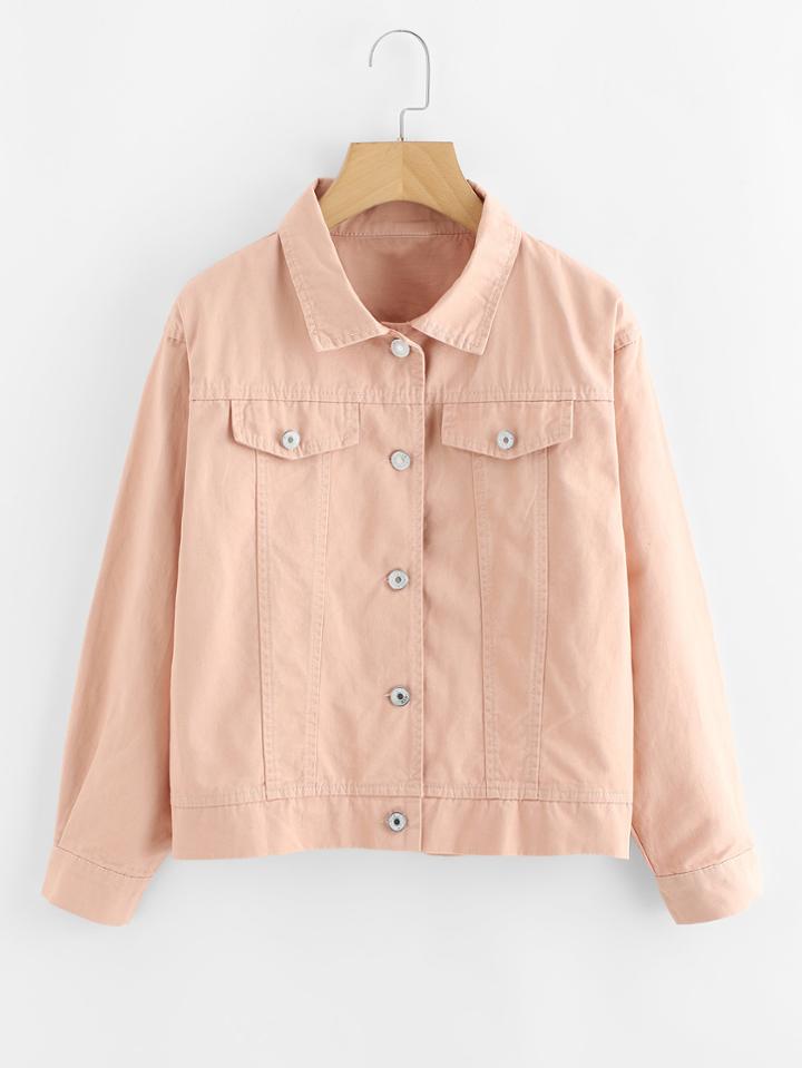Romwe Slogan Print Back Single Breasted Jacket