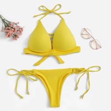 Romwe Ladder Cut-out Halter Top With Tie Side Bikini