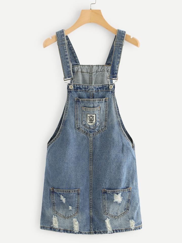 Romwe Ripped Overall Denim Dress