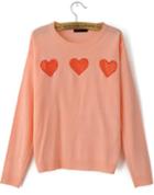 Romwe Pink Sweater With Red Lace Heart