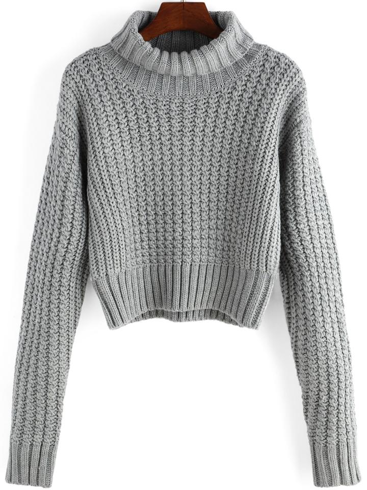 Romwe Turtleneck Long Sleeve Crop Grey Sweater