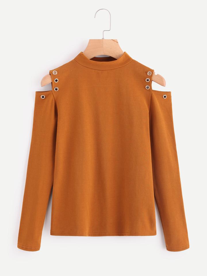 Romwe Ring Detail Cold Shoulder Tee