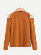 Romwe Ring Detail Cold Shoulder Tee