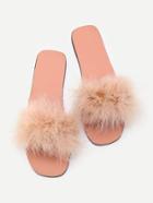 Romwe Faux Fur Embellished Flat Sandals