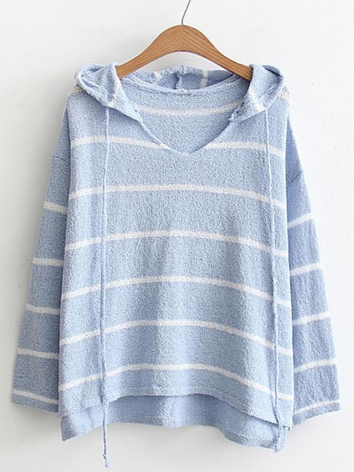 Romwe High Low Drawstring Hooded Knitwear