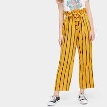 Romwe Striped Paperbag Waist Pants