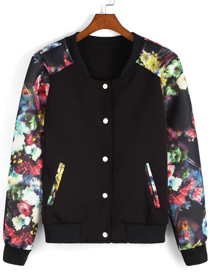 Romwe Florals Buttons Pockets Jacket