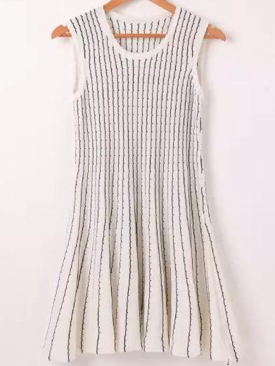 Romwe Sleeveless Vertical Striped Knit White Dress