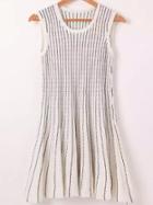 Romwe Sleeveless Vertical Striped Knit White Dress