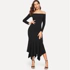 Romwe Zip Back Off Shoulder Asymmetrical Hem Dress