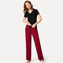 Romwe Solid Top & Gingham Pants Pj Set