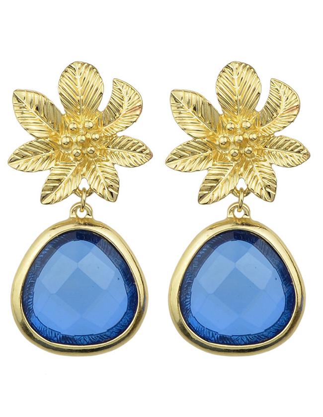 Romwe Blue Flower Shape Drop Earrings