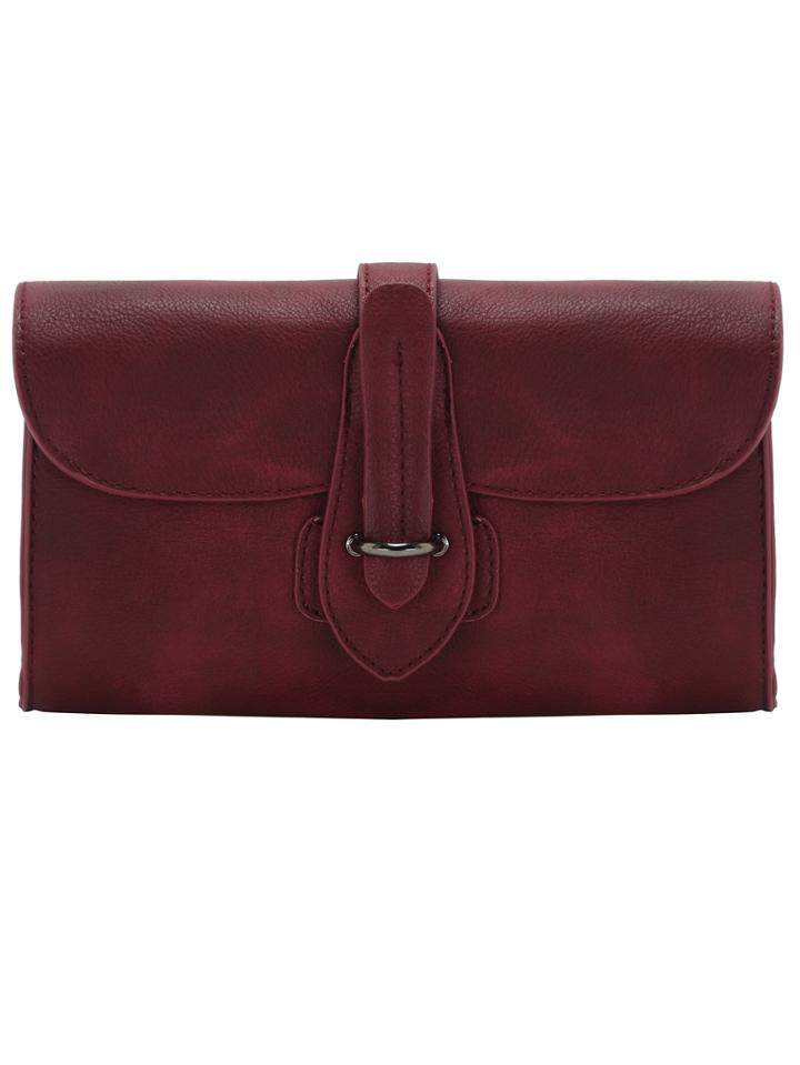 Romwe Burgundy Belt Buckle Pu Bag