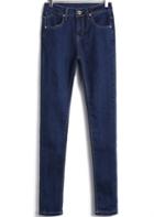 Romwe Mid Waist Slim Denim Pencil Pant