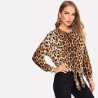 Romwe Knotted Front Leopard Print Pullover