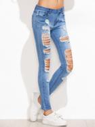 Romwe Bleached Distressed Skinny Jeans