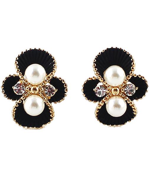 Romwe Black Pearl Gold Stud Earrings