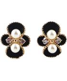 Romwe Black Pearl Gold Stud Earrings