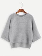 Romwe Grey Raglan Sleeve Dip Hem Cuffed Sweater