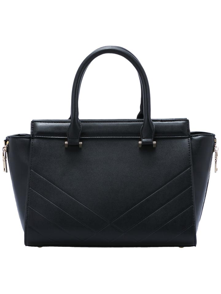 Romwe Black Zipper Striped Pu Bag