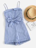 Romwe Striped Foldover Bow Tie Front Cami Romper