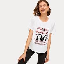 Romwe Letter & Figure Print Tee