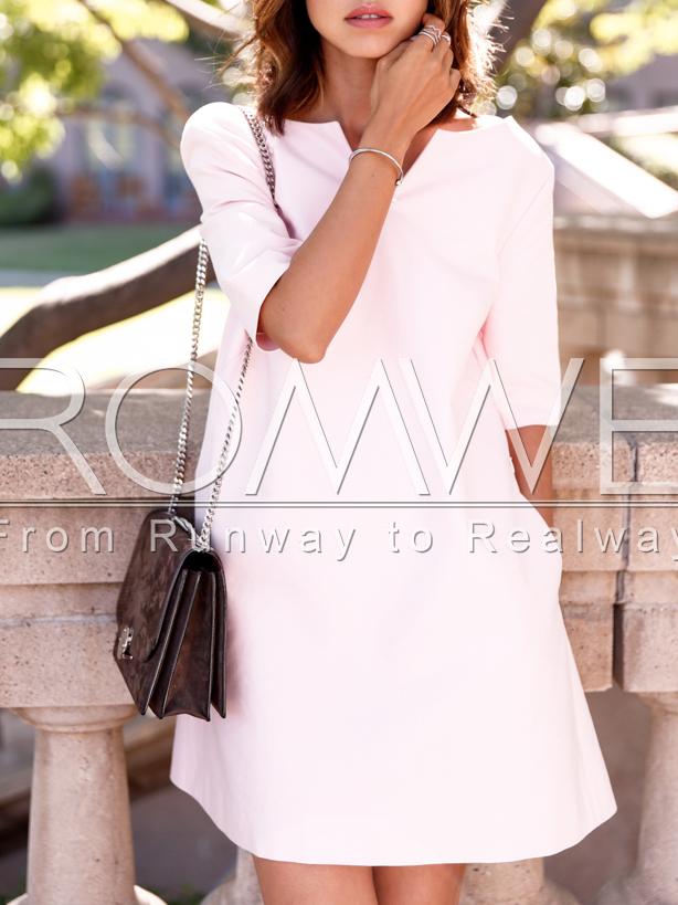 Romwe Pink Half Sleeve Backless Dress