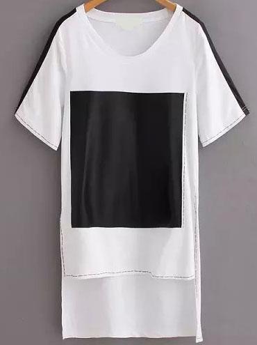 Romwe Dip Hem Color-block T-shirt
