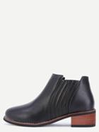 Romwe Black Faux Leather Elastic Cork Heel Ankle Boots