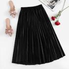 Romwe Velvet Elastic Waist Pleated Skirt