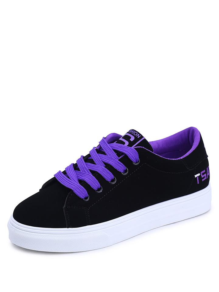Romwe Lace Up Letter Embroidery Sneakers