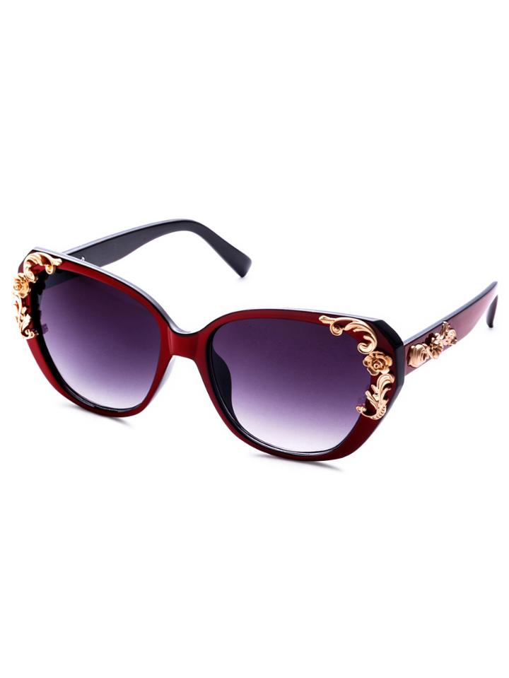 Romwe Burgundy Floral Frame Large Lens Sunglasses