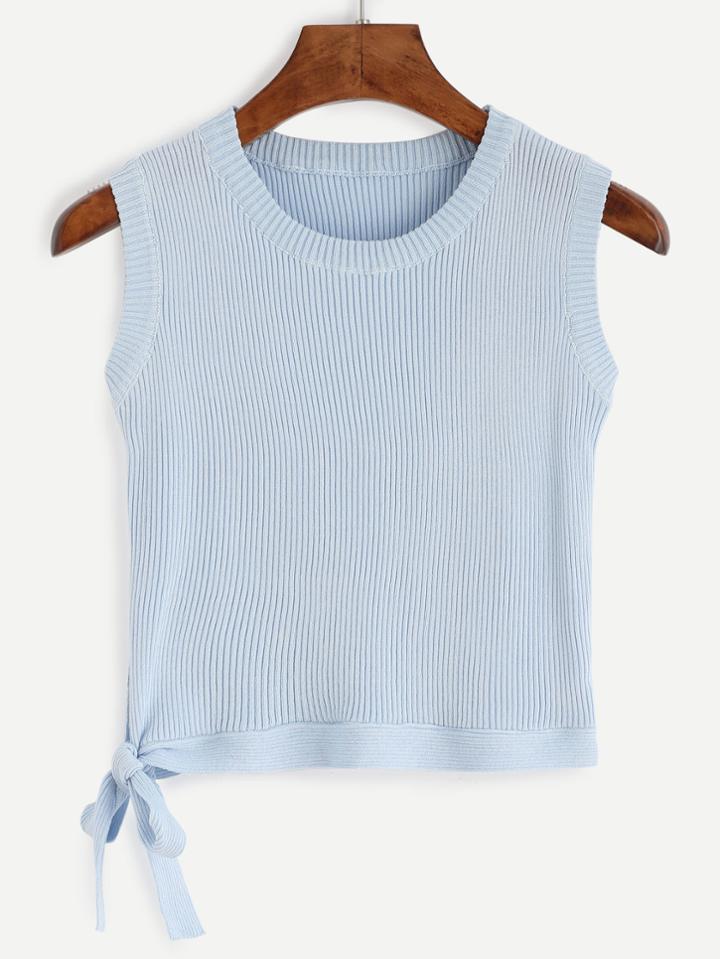 Romwe Blue Ribbed Tie Side Sweater Vest